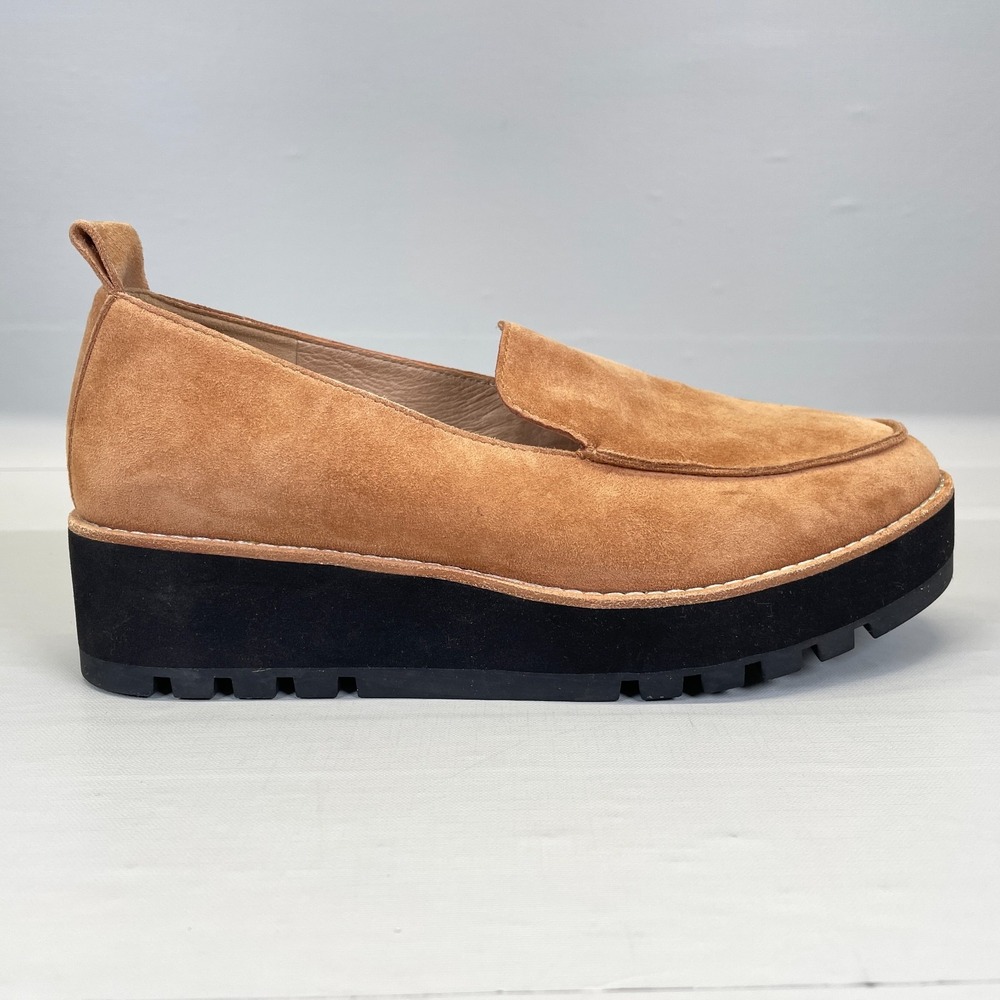 Eileen Fisher Ells Platform Loafers Womens Size‎ 6.5 Brown Suede Slip On Shoes
